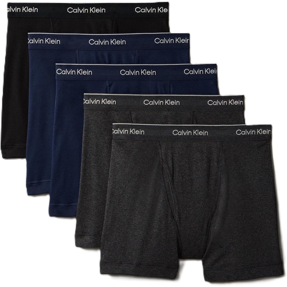image:imageCalvin Klein Mens Underwear Cotton Classics 5pack Boxer Brief2 Blue Shadow Body WBlue Shadow Waistband  2 Charcoal Heather Body WCharcoal Heather Waistband  1 Black Body WBlack Waistband