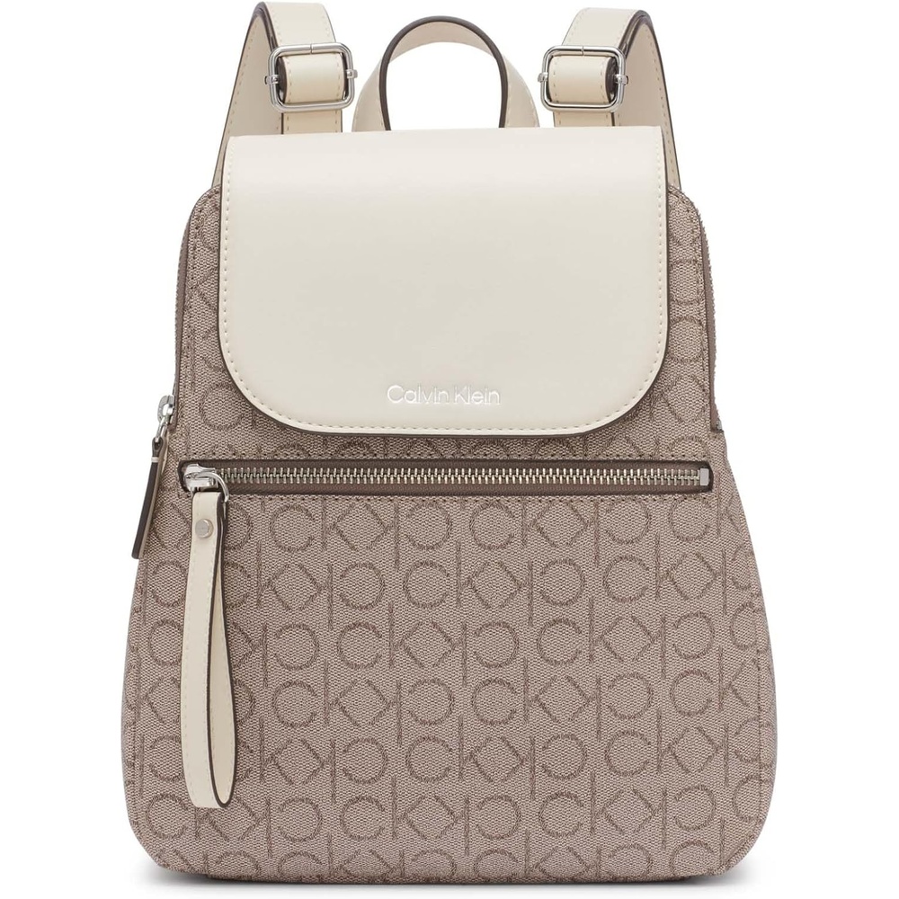 image:imageCalvin Klein Reyna Signature Key Item Flap Backpack BrownKhakiBlack One SizeAlmondTaupeWhite