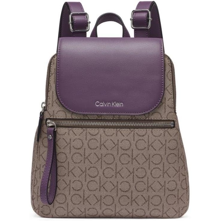 image:imageCalvin Klein Reyna Signature Key Item Flap Backpack BrownKhakiBlack One SizeAlmondTaupeWinter Plum