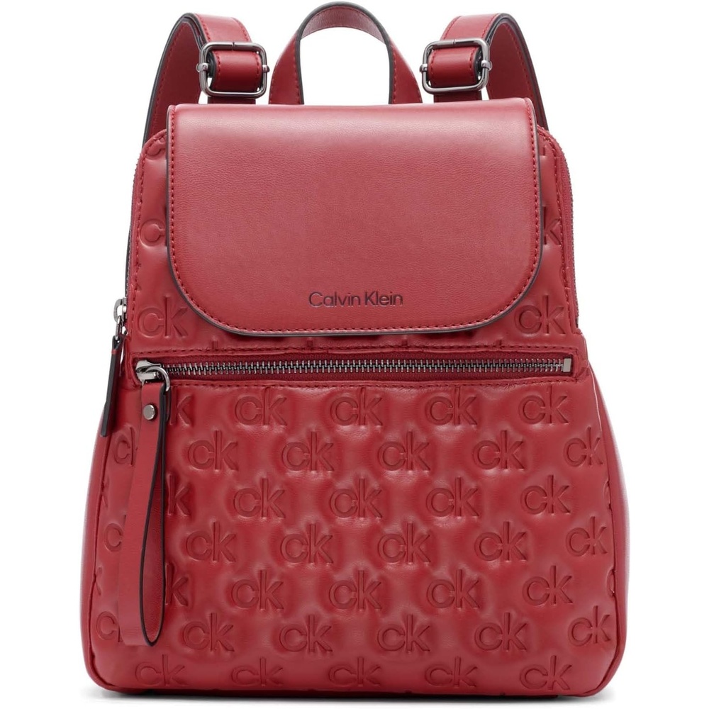 image:imageCalvin Klein Reyna Signature Key Item Flap Backpack BrownKhakiBlack One SizeBloodstone Puffy Logo
