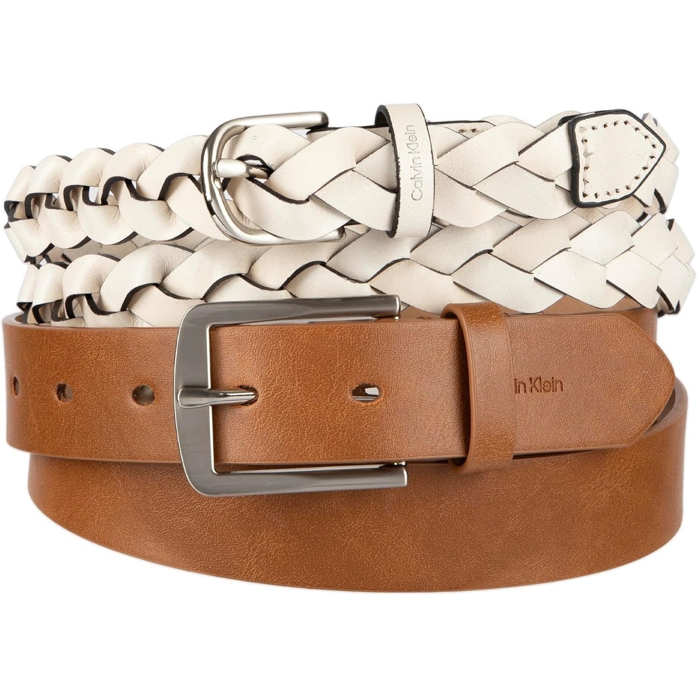 image:imageCalvin Klein Womens 2pack Slim Width Fashion Belt Set for Jeans Dresses amp Casual WearTan  Bone