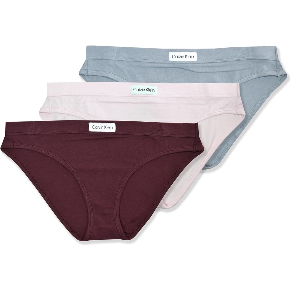 image:imageCalvin Klein Womens 3 Pack Soft Cotton Tab Logo Bikini Panty UnderwearWine Red  Pink  Medium Grey