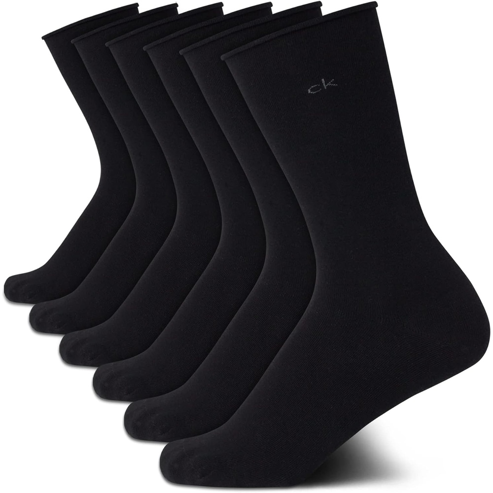 image:imageCalvin Klein Womens Crew Socks  6 Pack Casual Calf Length Soft Cotton Blend Roll Cuff Mini Crew Dress Socks for WomenBlack