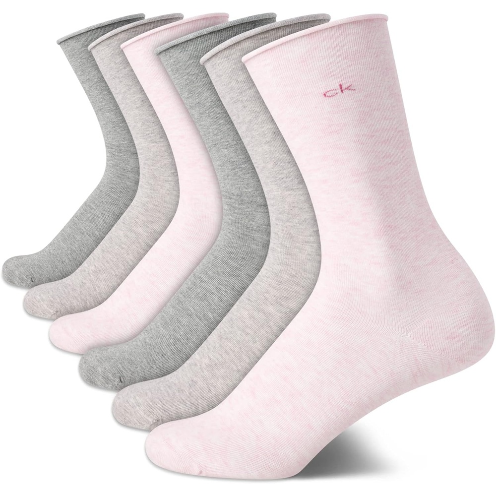 image:imageCalvin Klein Womens Crew Socks  6 Pack Casual Calf Length Soft Cotton Blend Roll Cuff Mini Crew Dress Socks for WomenPinkGrey