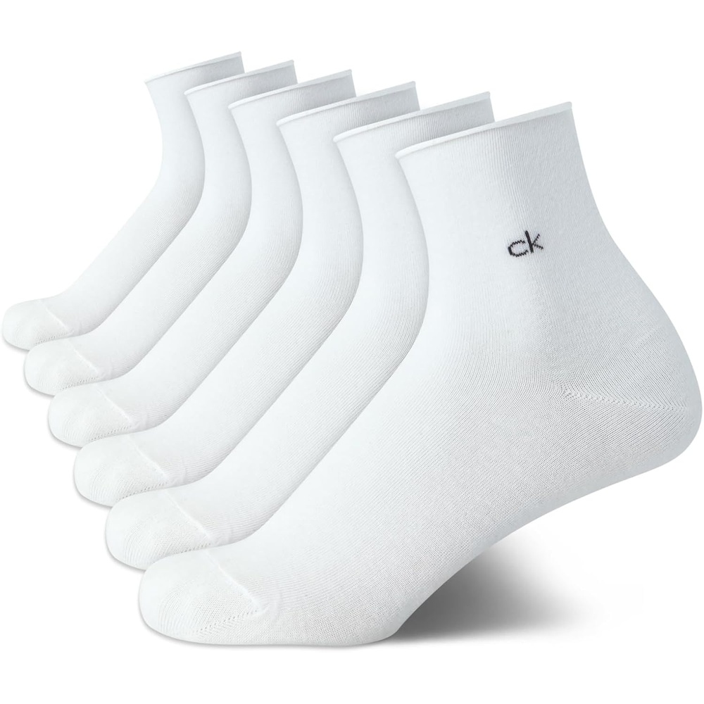 image:imageCalvin Klein Womens Crew Socks  6 Pack Casual Calf Length Soft Cotton Blend Roll Cuff Mini Crew Dress Socks for WomenWhite