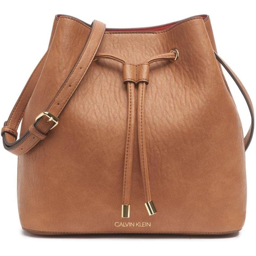 image:imageCalvin Klein Womens Gabrianna Novelty Bucket Shoulder BagCaramel