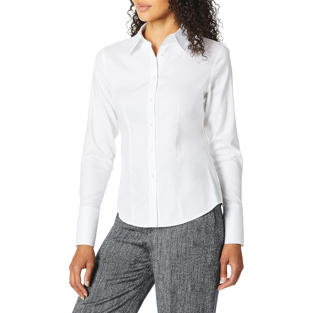 image:imageCalvin Klein Womens Long Sleeve Wrinkle Free NonIron ShirtBright White