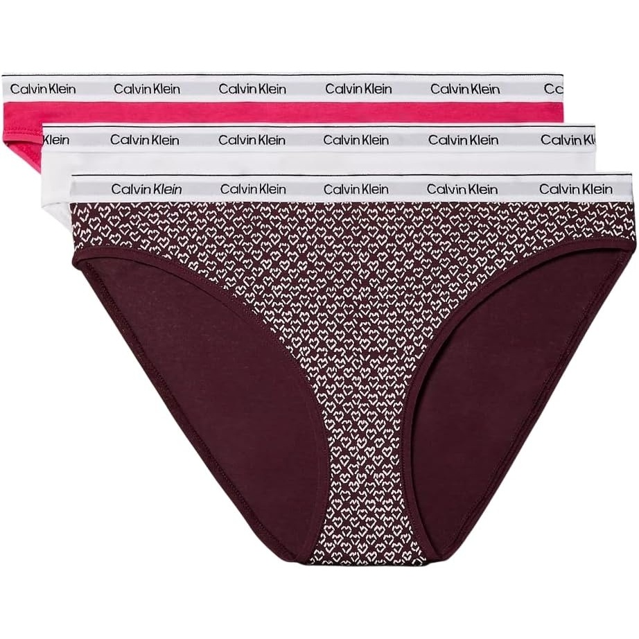 image:imageCalvin Klein Womens Modern Logo Bikini 3packInnuendoStencil Heartdark BerryClassic White