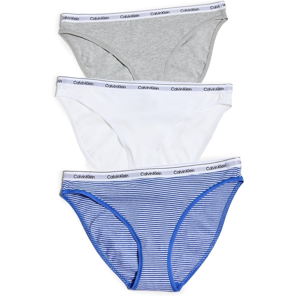 image:imageCalvin Klein Womens Modern Logo Bikini 3packSophie Stripedazzling Blue StripeWhiteGrey Heather