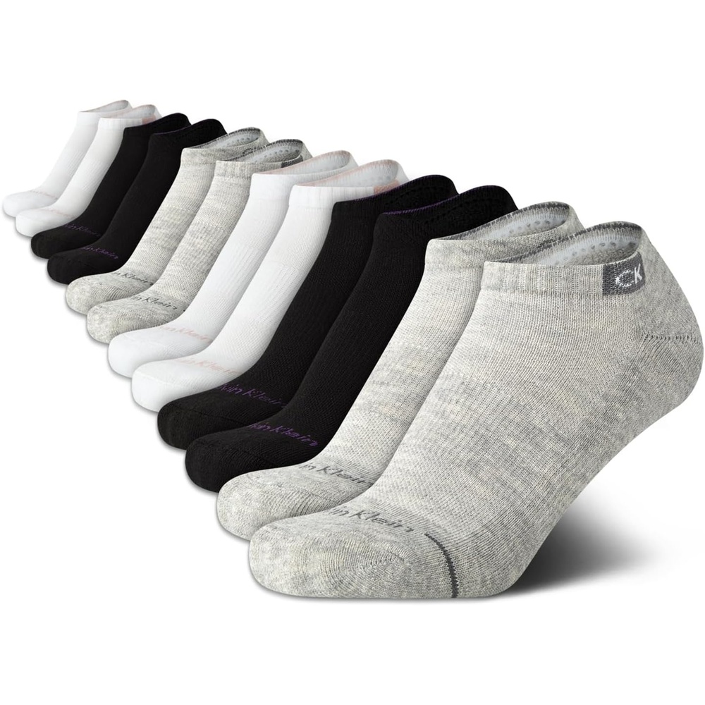 image:imageCalvin Klein Womens No Show Socks  12 Pack Breathable Cushioned Athletic Performance Low Cut Running Socks for WomenGrey White Black
