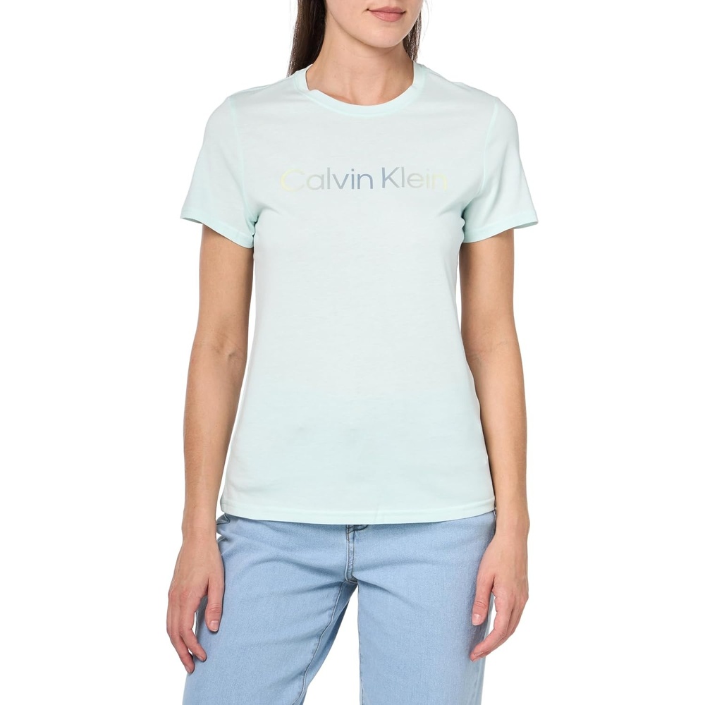 image:imageCalvin Klein Womens Performance Cotton Modal Graphic Logo TeeBlue Glass