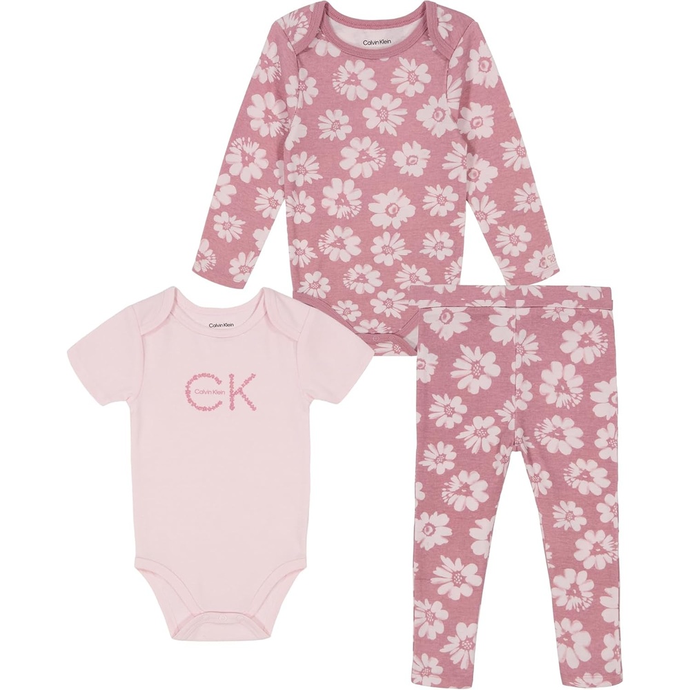 image:imageCalvin Klein babygirls 2 Bodysuits and Pant SetMauveMuted Petal