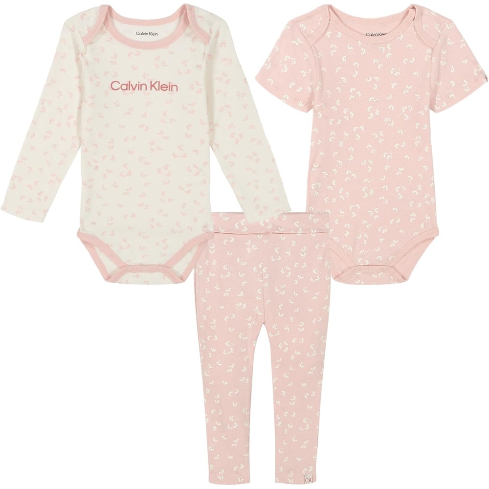image:imageCalvin Klein babygirls 2 Bodysuits and Pant SetRose SmokeAntique White
