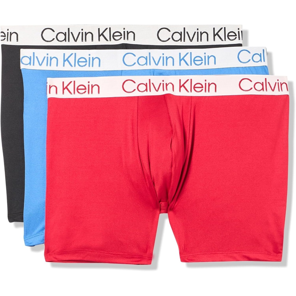 image:imageCalvin Klein mens Chromatic 3pack Boxer BriefBlack  Delft Blue  Scooter Red