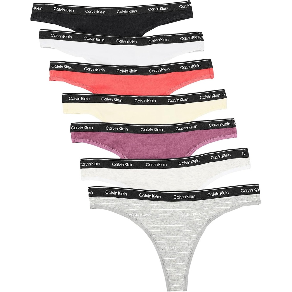 image:imageCalvin Klein underwear Womens Icon Logo Thong 7packBlckPrsrbtIcnlgstrp GryhthrSnwhtrPnchpnkBrryw
