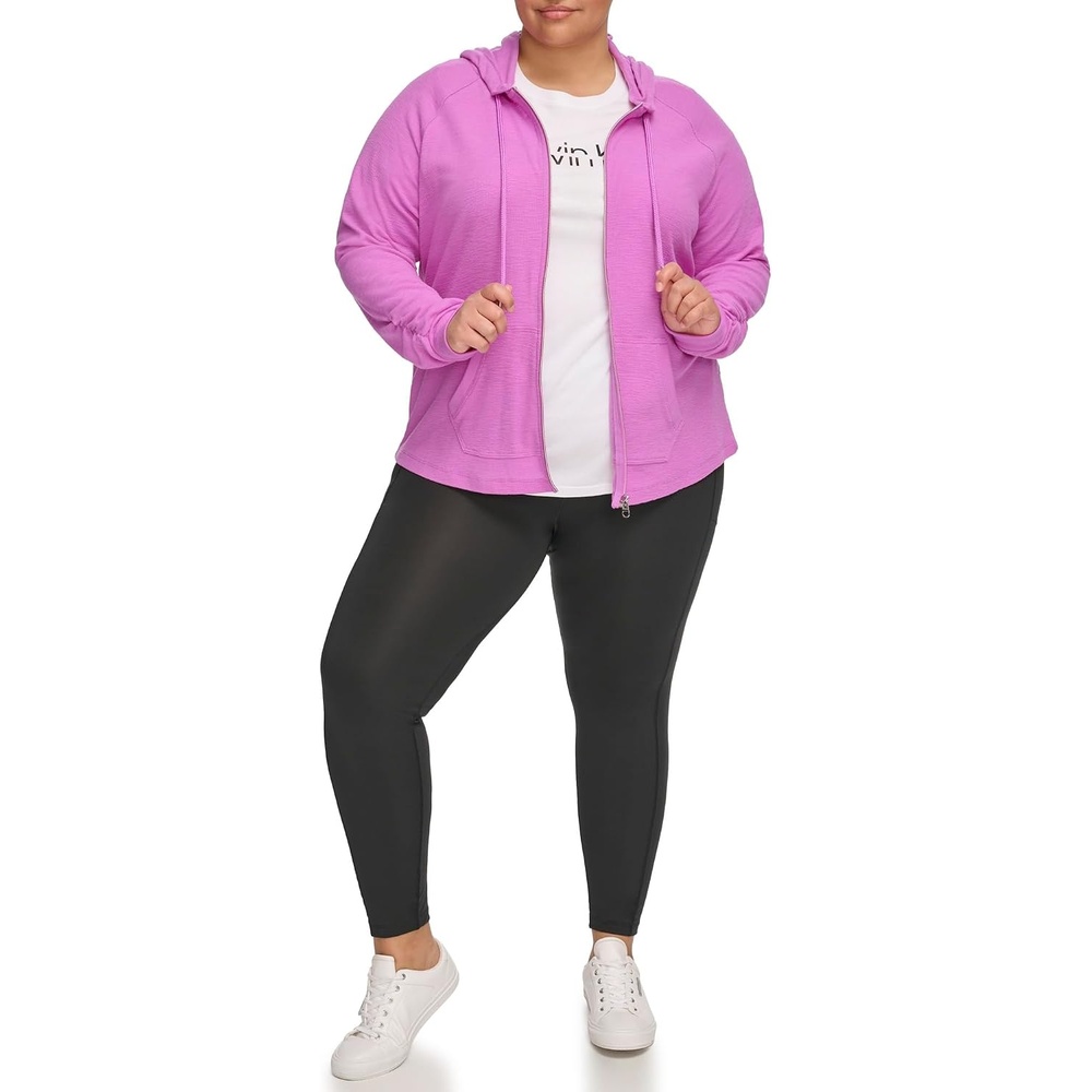 image:imageCalvin Klein womens Premium Performance Ruched Long Sleeve Zip Up Hoodie Standard and PlusLotus