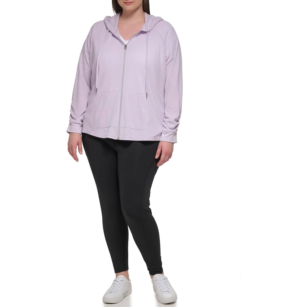 image:imageCalvin Klein womens Premium Performance Ruched Long Sleeve Zip Up Hoodie Standard and PlusOrchid