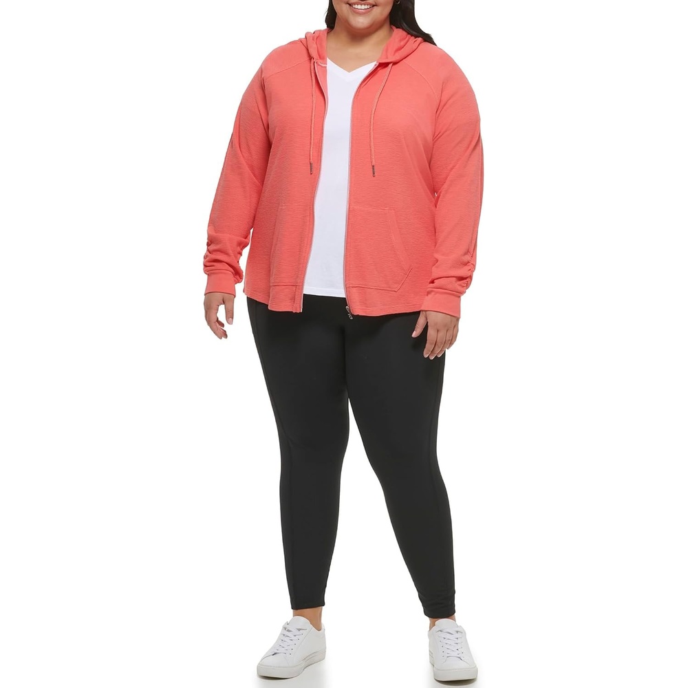 image:imageCalvin Klein womens Premium Performance Ruched Long Sleeve Zip Up Hoodie Standard and PlusRadiance