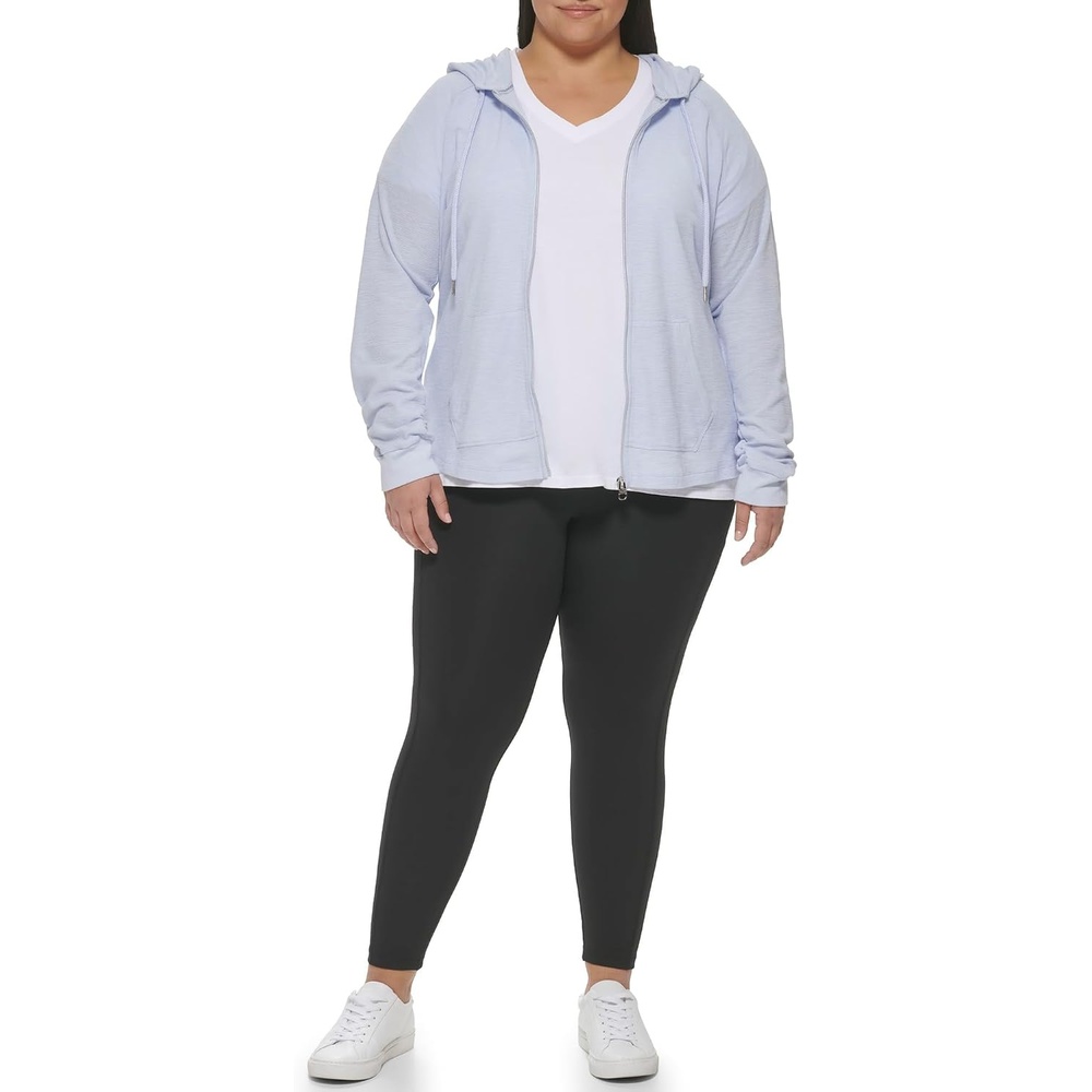 image:imageCalvin Klein womens Premium Performance Ruched Long Sleeve Zip Up Hoodie Standard and PlusWaterfall