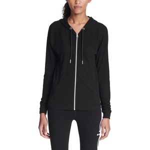 Calvin Klein womens Premium Performance Ruched Long Sleeve Zip Up Hoodie (Standard and Plus)(Black)