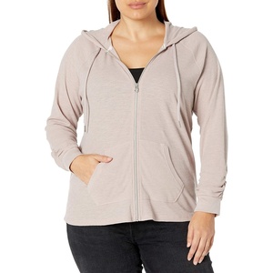 Calvin Klein womens Premium Performance Ruched Long Sleeve Zip Up Hoodie (Standard and Plus)(Evening Sand)