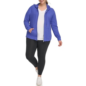 Calvin Klein womens Premium Performance Ruched Long Sleeve Zip Up Hoodie (Standard and Plus)(Luna)